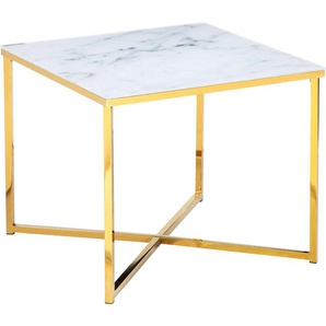 Beistelltisch SALESFEVER Tische Gr. B/H/T: 50 cm x 42 cm x 50 cm, Weiß/Gold, weiß (weiß, gold, weiß) Beistelltische Tischplatte in Marmoroptik