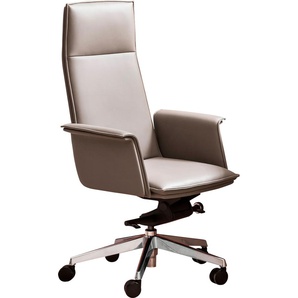 Chefsessel SALESFEVER Stühle Gr. B/H/T: 65 cm x 116 cm x 64 cm, Echtleder Lederoptik, Bürostuhl Echtleder Grau + Aluminium, bunt (grau, silber, silber) Chefsessel Bezug aus italienischem Echtleder