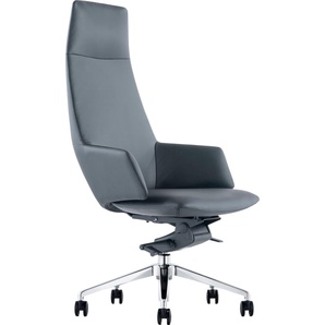 Chefsessel SALESFEVER Stühle Gr. B/H/T: 69 cm x 124 cm x 65 cm, Echtleder Lederoptik, Bürostuhl Echtleder Schwarz + Aluminium, schwarz (schwarz, silber, silber) Chefsessel Bezug aus italienischem Echtleder