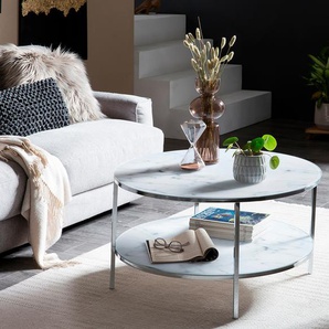 Couchtisch SALESFEVER Tische Gr. B/H/T: 80 cm x 45 cm x 80 cm, Weiß/Chrom, weiß (weiß, chromfarben, weiß) Couchtische rund oval Tischplatten in Marmoroptik