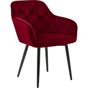 Esszimmerstuhl SALESFEVER Stühle Gr. B/H/T: 61 cm x 85 cm x 45 cm, Samtvelours Samtoptik, Metall, rot (rot, schwarz) 4-Fuß-Stuhl Küchenstuhl Stuhl Küchenstühle Stühle mit Knopfheftung