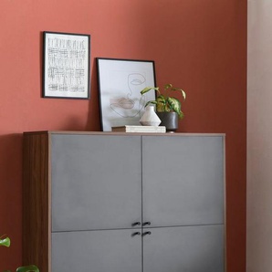 SalesFever Highboard, Stauraumschrank in moderner Farbkombination von Walnuss und Grau