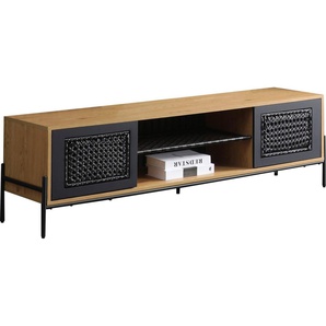 SalesFever Lowboard, Kommode mit mattschwarzem Einsatz aus Polyrattan, Fernsehtisch