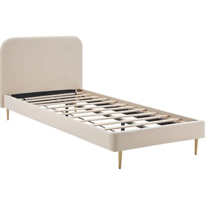 Polsterbett SALESFEVER Betten Gr. Samt 90x200 cm, Liegefläche B/L: 90 cm x 200 cm Betthöhe: 29,5 cm, kein Härtegrad, ohne Matratze, beige (beige, gold, beige, beige) Polsterbetten ohne Bettkasten Beine Chrom goldfarben