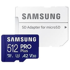 Samsung PRO Plus 512 GB microSDXC-Speicherkarte (180 MB/s, Class U3, V30, A2) MB-MD512SA/EU