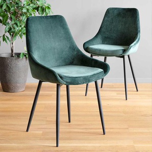 Samt Esstisch Stühle in Dunkelgrün und Schwarz modernem Design (2er Set)
