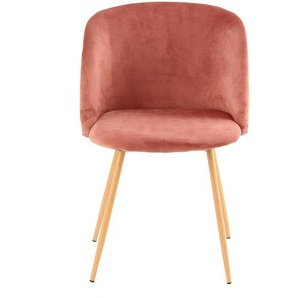 Samt Esstischstuhl in Rosa Metallgestell in Naturfarben (2er Set)
