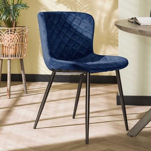 Samt Polsterstuhl Esszimmer in Blau und Schwarz Gestell aus Metall (4er Set)