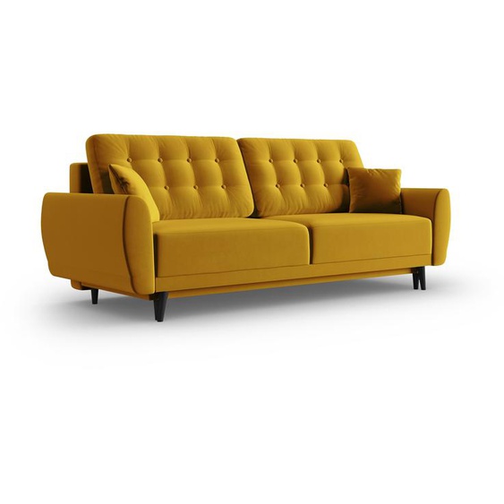 Samtiges Sofa mit Bettfunktion und Stauraum, Spinel, 3 Sitze, Gelb, 236x93x92