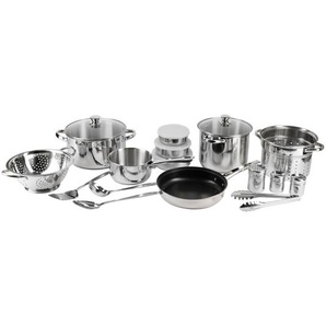 SAN Ignacio Kochtopfset, Silber, Metall, 18-teilig, 16 cm, Kochen, Töpfe, Topfsets