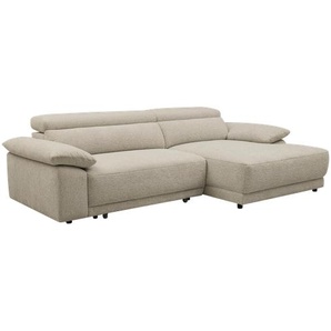 SAN MARINO Longchair-Sofa, 2ALP+CR, Bezug in Beige Bella F14-I01, 1 elektrischer Auszug, 2 Kopfstützen