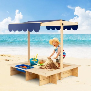 Sandkasten für Kinder im Freien Überdachter Sandkasten 115 x 115 x 121 cm Natur + Blau