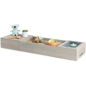 Sandkasten Space Saver, 150 x 45 x 20 cm, aus massivem Holz, in warmgrau, von MUDDY BUDDY®