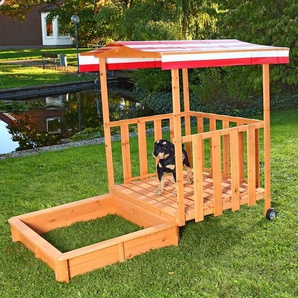 Sandkasten Spielhaus mit Spielveranda Sandbox Sandkiste Holz mit Dach Deckel new