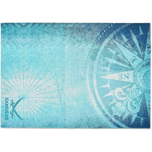 SANSIBAR Sylt Webteppich  Keitum ¦ blau ¦ Baumwolle ¦ Maße (cm): B: 160 H: 0,3