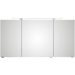 Saphir Badezimmerspiegelschrank Serie 4010 Badezimmer-Spiegelschrank inkl. LED-Aufsatzleuchte Badschrank 140 cm breit, 3 Türen, 6 Glas-Einlegeböden, inkl Türdämpfer