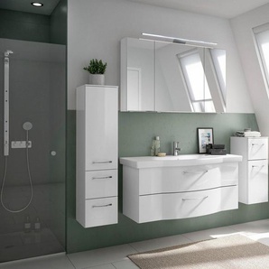 Saphir Badmöbel-Set 6005 Sprint 4-teilig, Keramik-Waschtisch mit LED-Spiegelschrank, (5-St), Unterschrank, Midischrank, inkl. Türdämpfer, 5 Türen, 5 Schubladen