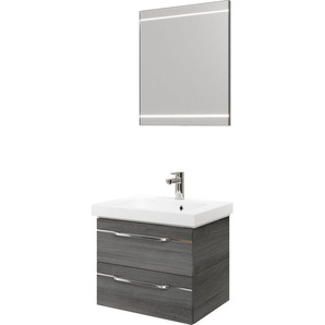 Saphir Badmöbel-Set Balto 2-teilig Mineralmarmor-Waschtisch mit LED-Spiegel, Waschplatz, (2-St), 64,4 cm breit, mit 2 Schubladen, Badschrank inkl. Schubladendämpfer