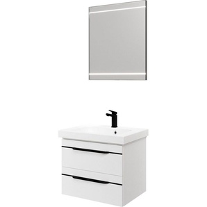 Saphir Badmöbel-Set Balto 2-teilig Mineralmarmor-Waschtisch mit LED-Spiegel, Waschplatz, (2-St), 64,4 cm breit, mit 2 Schubladen, Badschrank inkl. Schubladendämpfer