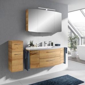 Saphir Badmöbel-Set Cassca Sprint 3-teilig Mineralmarmor-Waschtisch mit LED-Spiegelschrank, (4-St), Unterschrank, inkl. Türdämpfer, 6 Türen, 3 Schubladen