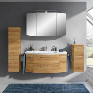Saphir Badmöbel-Set Cassca Sprint 4-teilig Mineralmarmor-Waschtisch mit LED-Spiegelschrank, (5-St), Midischrank, Unterschrank, inkl. Türdämpfer, 7 Türen, 5 Schubladen