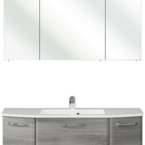 Saphir Badmöbel-Set Quickset 2-teilig, Mineralmarmor-Waschtisch mit LED-Spiegelschrank, (2-St), Badezimmer Set inkl. Türdämpfer, 5 Türen, 1 Klappe, 1 Schublade