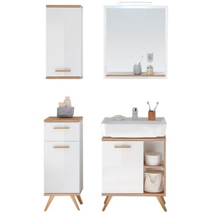 Saphir Badmöbel-Set Quickset 4-teilig, Waschbeckenunterschrank mit LED-Spiegel, (5-St), Unterschrank, Hängeschrank, inkl. Türdämpfer, 3 Türen, 1 Schublade