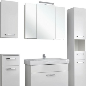 Saphir Badmöbel-Set Quickset 5-teilig, Keramik-Waschtisch mit LED-Spiegelschrank, (6-St), mit Hochschrank, Unterschrank, Hängeschrank, 7 Türen, inkl. Türdämpfer