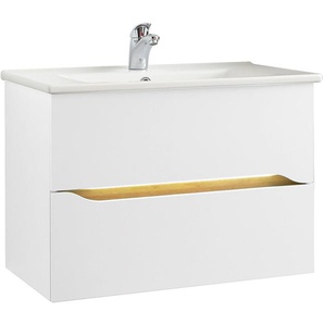 Saphir Badmöbel-Set Quickset Keramikwaschtisch mit Unterschrank, 75 cm breit, (3-St), Waschplatz, Unterschrank mit Waschbecken, 2 Schubladen, grifflos