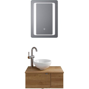 Saphir Badmöbel-Set Serie 6915, (4-St), Gäste-Bad, 61 cm breit, mit LED-Spiegel, offenem Fach und 2 Türen