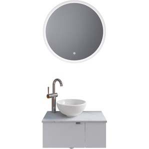 Saphir Badmöbel-Set Serie 6915, (4-St), Gäste-Bad, 70 cm breit, mit LED-Spiegel, offenem Fach und 2 Türen