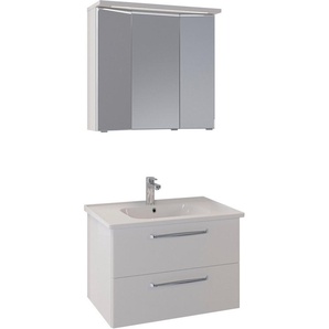Saphir Badmöbel-Set Trentino 2-teilig Keramik-Waschtisch mit LED-Spiegelschrank, (3-St), Badmöbel-Set 79cm breit, inkl. Türdämpfer, 3 Türen, 2 Auszügen