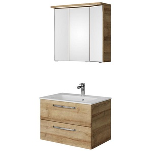 Saphir Badmöbel-Set Trentino 2-teilig Mineralmarmor-Waschtisch mit LED-Spiegelschrank, (3-St), Badmöbel-Set 77cm breit, inkl. Türdämpfer, 3 Türen, 2 Auszügen