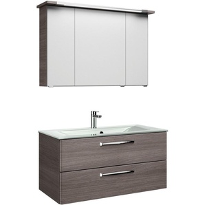 Saphir Badmöbel-Set Trentino 2-teilig Glas-Waschtisch, Spiegelschrank mit LED-Leuchte, (3-St), Badmöbel-Set 107cm breit, inkl. Türdämpfer, 3 Türen, 2 Auszügen
