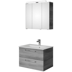Saphir Badmöbel-Set Trentino 2-tlg Mineralmarmor-Waschtisch,Spiegelschrank mit LED-Leuchte, (3-St), Badmöbel-Set 77cm breit, inkl. Türdämpfer, 3 Türen, 2 Auszügen