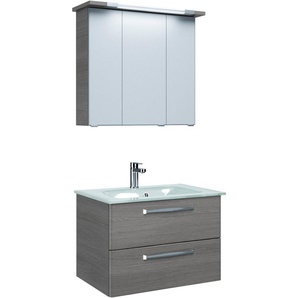 Saphir Badmöbel-Set Trentino 2-teilig Glas-Waschtisch, Spiegelschrank mit LED-Profil, (3-St), Badmöbel-Set 77cm breit, inkl. Türdämpfer, 3 Türen, 2 Auszügen