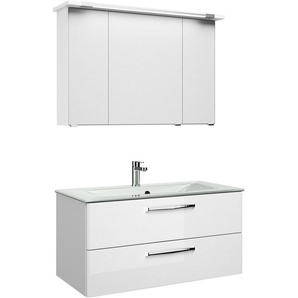 Saphir Badmöbel-Set Trentino 2-teilig Glas-Waschtisch, Spiegelschrank mit LED-Leuchte, (3-St), Badmöbel-Set 107cm breit, inkl. Türdämpfer, 3 Türen, 2 Auszügen