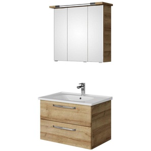 Saphir Badmöbel-Set Trentino 2-teilig Keramik-Waschtisch, Spiegelschrank mit LED-Profil, (3-St), Badmöbel-Set 79cm breit, inkl. Türdämpfer, 3 Türen, 2 Auszügen