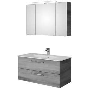 Saphir Badmöbel-Set Trentino 2-tlg Mineralmarmor-Waschtisch, Spiegelschrank mit LED-Profil, (3-St), Badmöbel-Set 110cm breit, inkl. Türdämpfer, 3 Türen, 2 Auszügen
