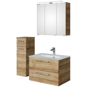 Saphir Badmöbel-Set Badmöbel-Set Trentino 3-teilig Glas-Waschtisch mit LED-Spiegelschrank, (4-St), Badezimmer-Set mit Unterschrank inkl. Türdämpfer