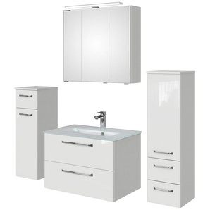 Saphir Badmöbel-Set Badmöbel-Set Trentino 4-teilig Glas-Waschtisch mit LED-Spiegelschrank, (5-St), Badezimmer-Set mit Midischrank und Unterschrank inkl. Türdämpfer