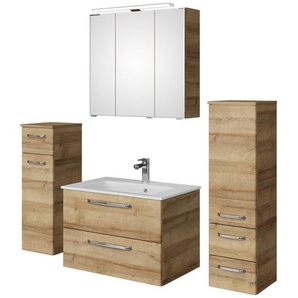 Saphir Badmöbel-Set Badmöbel-Set Trentino 4-tlg Mineralmarmorwaschtisch,LED-Spiegelschrank, (5-St), Badezimmer-Set mit Midischrank und Unterschrank inkl. Türdämpfer