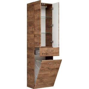 Saphir Hochschrank Quickset Badschrank 50 cm breit, 2 Türen, 1 Schublade, 1 Wäschekippe Badezimmer-Hochschrank inkl. Türdämpfer, Griffe in Chrom glänzend