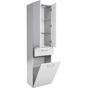 Saphir Hochschrank Quickset Badschrank 50 cm breit, 2 Türen, 1 Schublade, 1 Wäschekippe Badezimmer-Hochschrank inkl. Türdämpfer, Griffe in Chrom glänzend