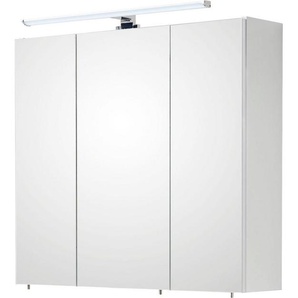 Saphir Spiegelschrank Quickset 360 Badschrank, 3 Spiegeltüren, 6 Einlegeböden, 75 cm breit inkl. LED-Beleuchtung, Türdämpfer, Schalter-/Steckdosenkombination