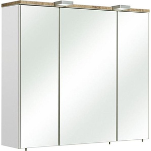 Saphir Spiegelschrank Quickset 931 Badschrank, 3 Spiegeltüren, 6 Einlegeböden, 80 cm breit inkl. LED-Beleuchtung, Türdämpfer, Schalter-/Steckdosenkombination