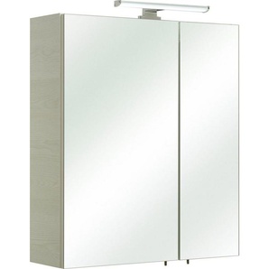 Saphir Spiegelschrank Quickset Badezimmer-Spiegelschrank inkl LED-Aufsatzleuchte 60 cm breit, inkl. Türdämpfer, 2 Spiegeltüren, mit Steckdose