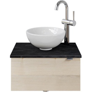 Saphir Waschtisch Serie 6915 Waschschale mit Unterschrank für Gästebad, Gäste WC (3-St., Keramik-Aufsatzbecken, Waschtischplatte, Waschtischunterschrank), 51 cm mit Keramik-Aufsatzbecken und 1 Tür