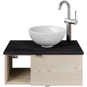 Saphir Waschtisch Serie 6915 Waschschale mit Unterschrank für Gästebad, Gäste WC (3-St., Keramik-Aufsatzbecken, Waschtischplatte, Waschtischunterschrank), 61 cm mit Keramik-Aufsatzbecken, 1 Tür und 1 Fach