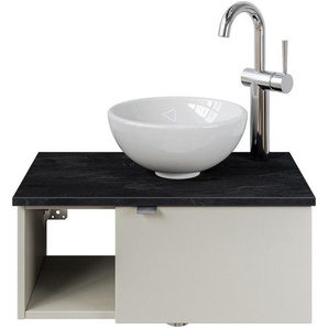 Saphir Waschtisch Serie 6915 Waschschale mit Unterschrank für Gästebad, Gäste WC (3-St., Keramik-Aufsatzbecken, Waschtischplatte, Waschtischunterschrank), 61 cm mit Keramik-Aufsatzbecken, 1 Tür und 1 Fach
